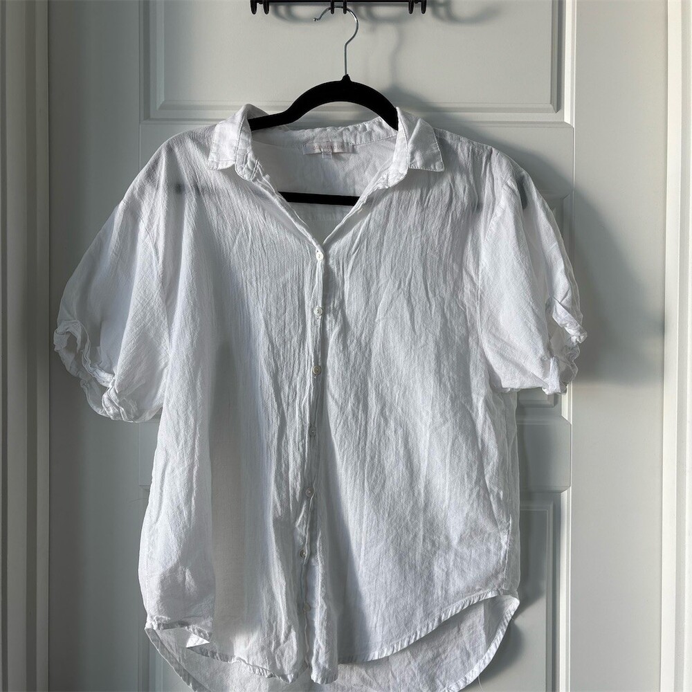Olivaceous Button-Up Shirt Womens S White Collared Short Sleeve